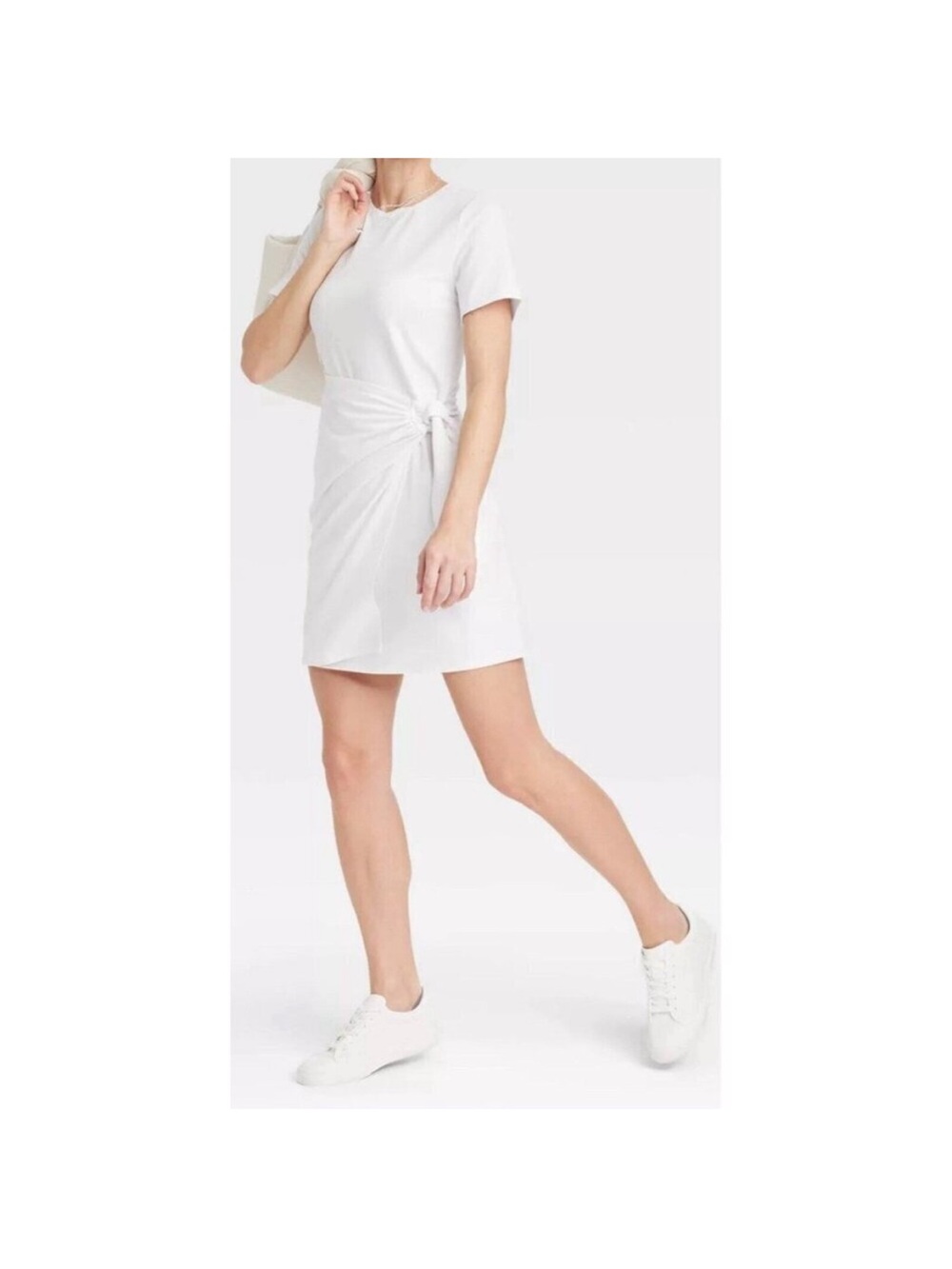 A New Day White Short Sleeve t-shirt wrap tie Dress